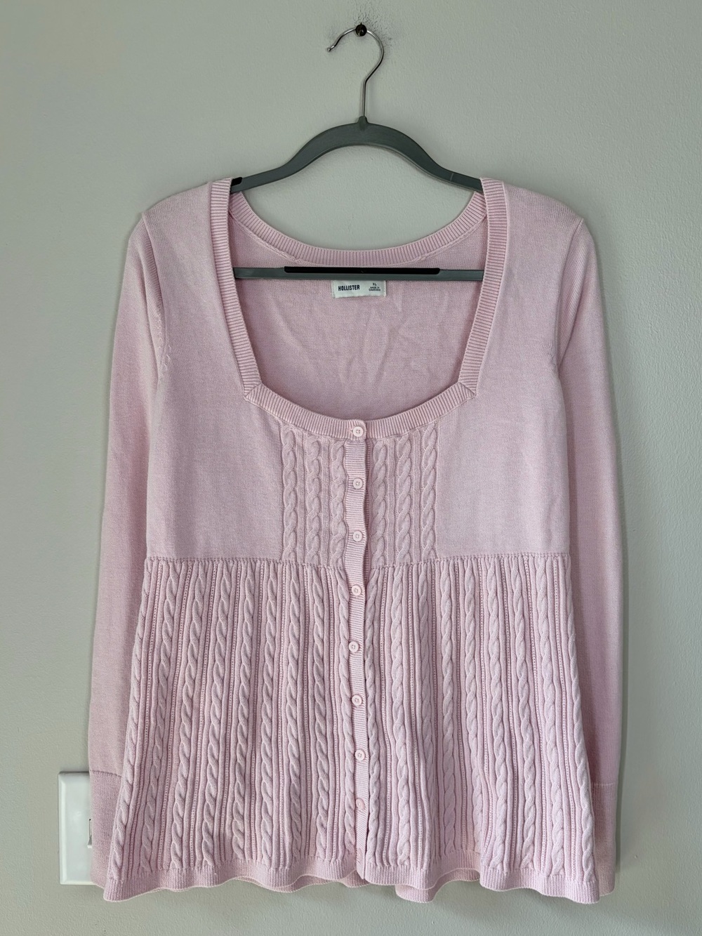 Hollister Light Pink Easy Square Neck Cable Knit Babydoll Sweater Top